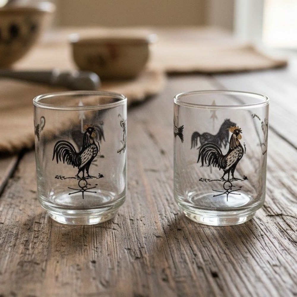 Libbey Curio Weathervane Tumbler, Set of 2, Vintage Shot Glasses, Barware